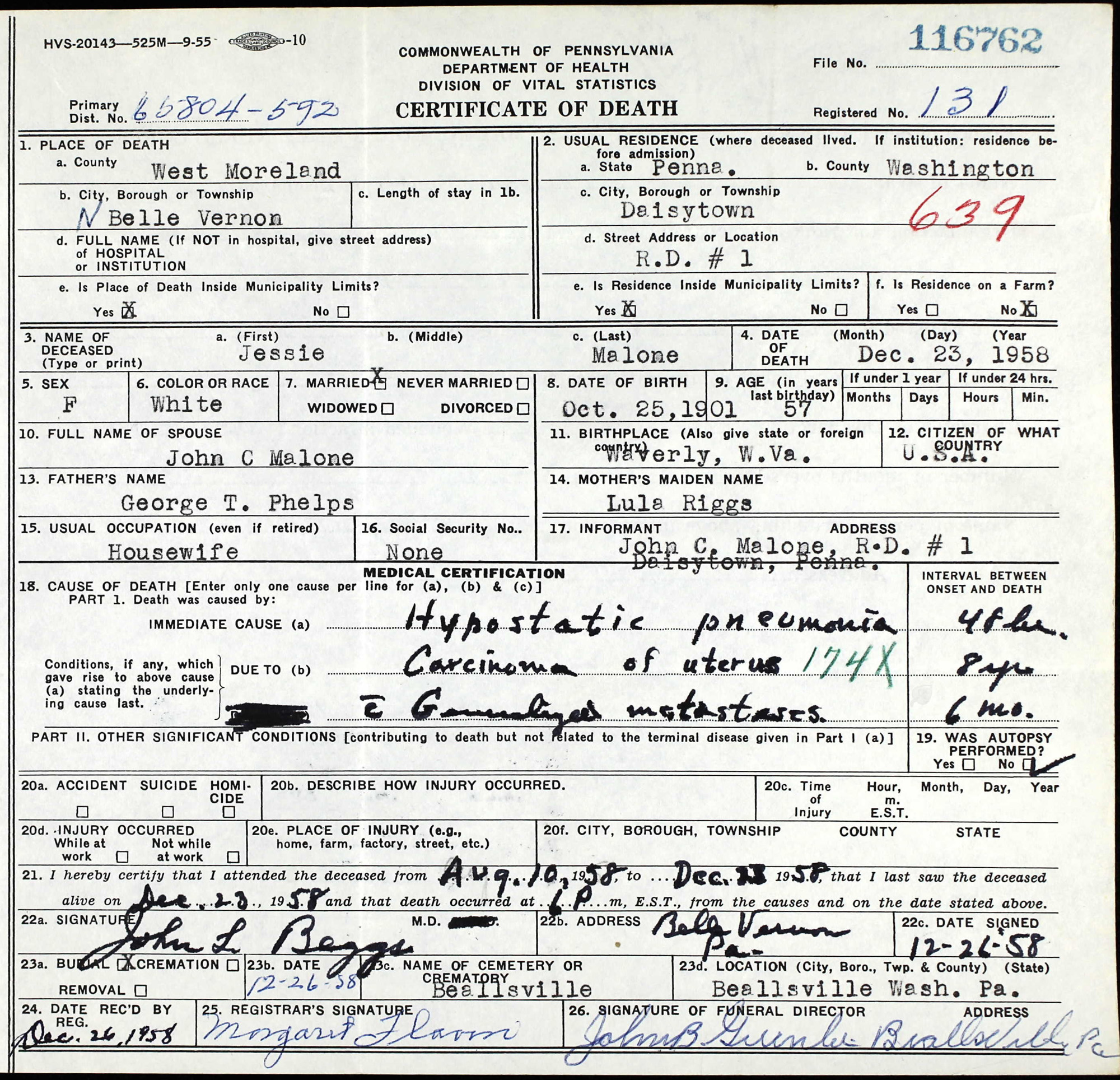 death certificate